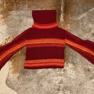 Free People Vibrant Red and Orange Turtleneck Sweater